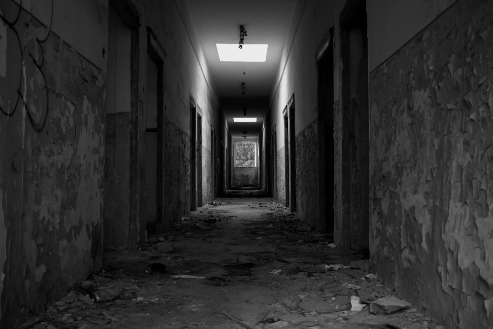 Interior,Of,An,Abandoned,Building,In,Black,And,White