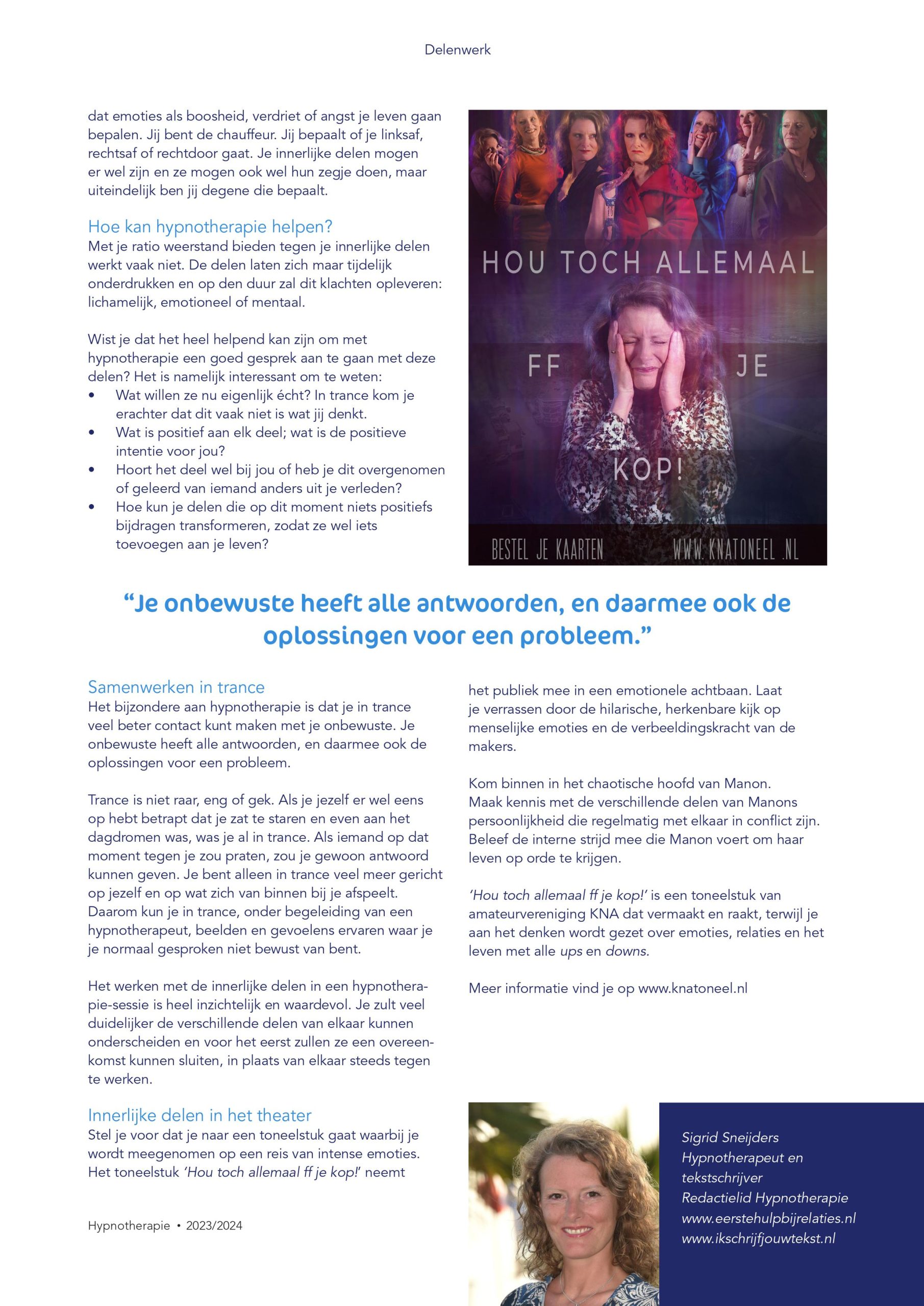 vakblad Hypnotherapie Werken met delen 2 van 2