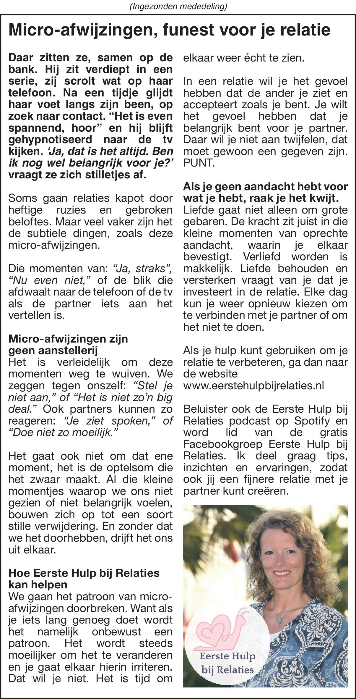 Weekendkrant week 45- micro afwijzingen funest voor je relatie