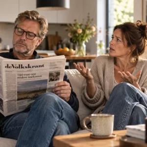 man-leest-krant-negeert-vrouw